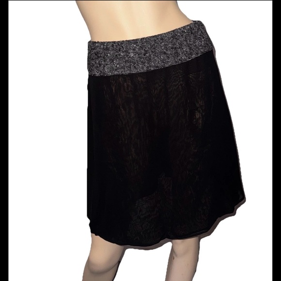 D&G DOLCE & GABBANA Gray wool waistband Black sheer fabric skirt above knee L
